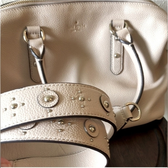 Kate Spade Larchmont Avenue Mini Layla Blush Cream Pebbled Leather Studs EUC